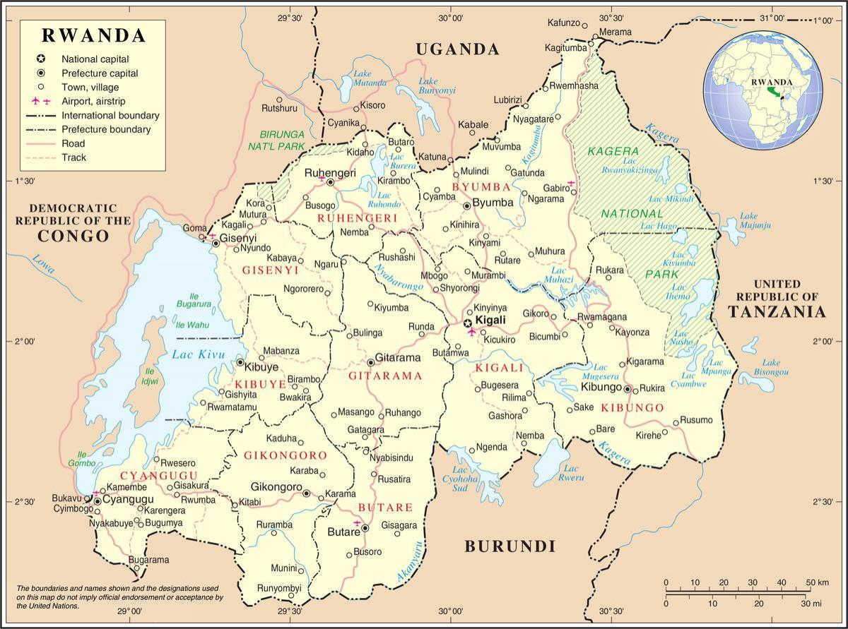 kart over kart Rwanda omkringliggende land