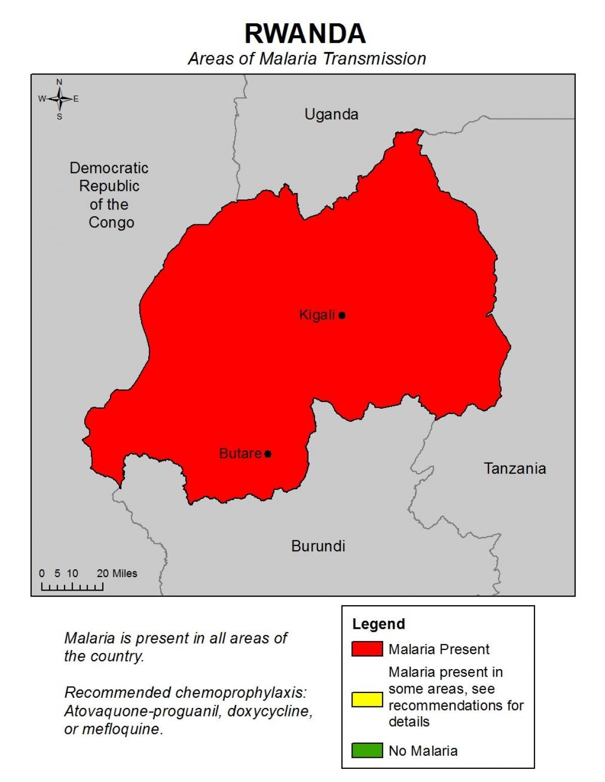 kart av Rwanda malaria